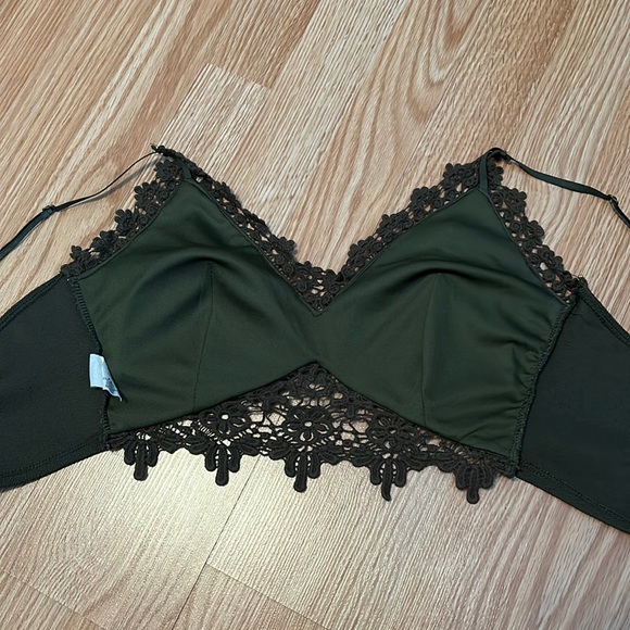 Women's Windsor Padded Lace Crop Top Bralette size Small Olive Green B41 - Picture 4 of 6